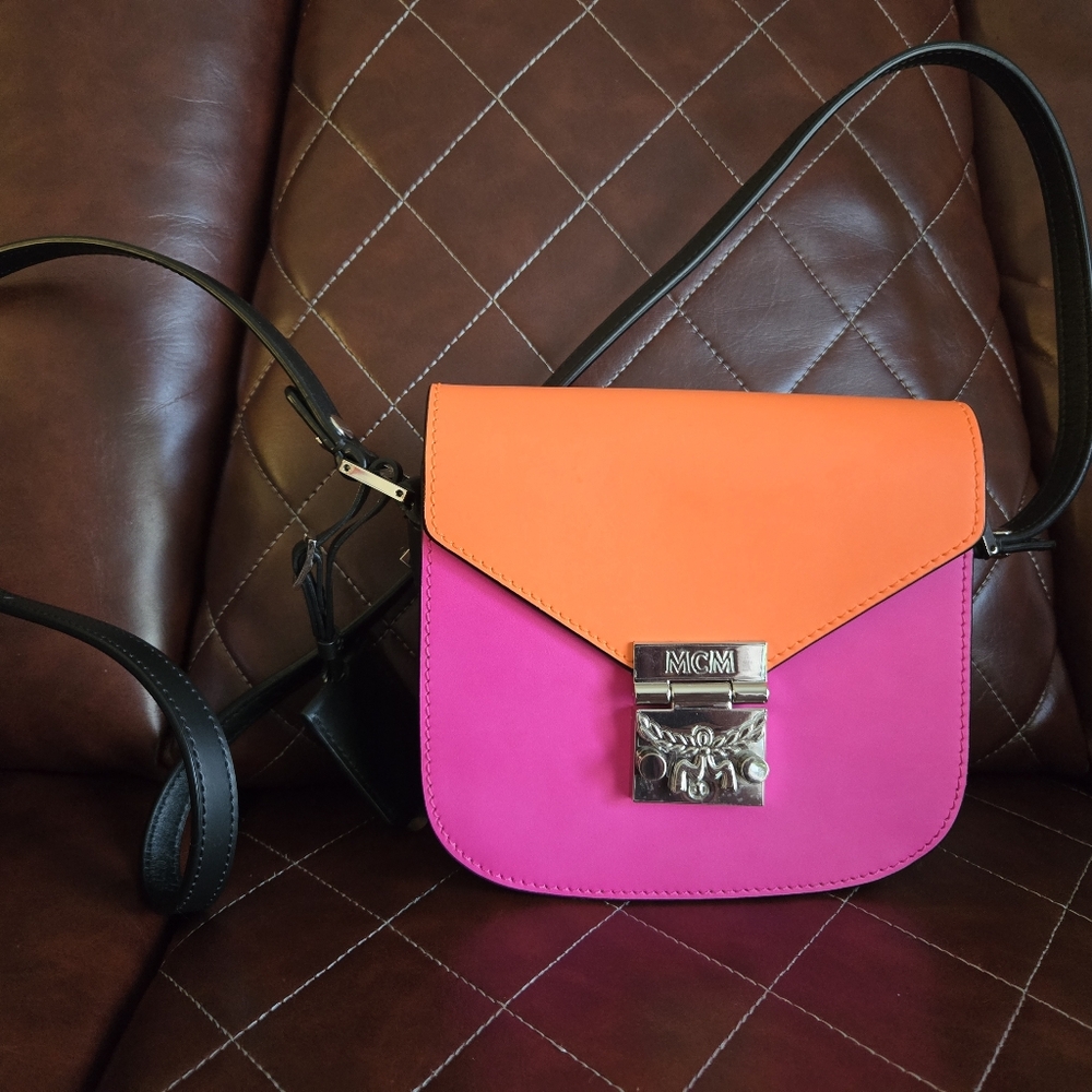 MCM NWOT Vistos Vibrant Pink and Orange Crossbody Bag